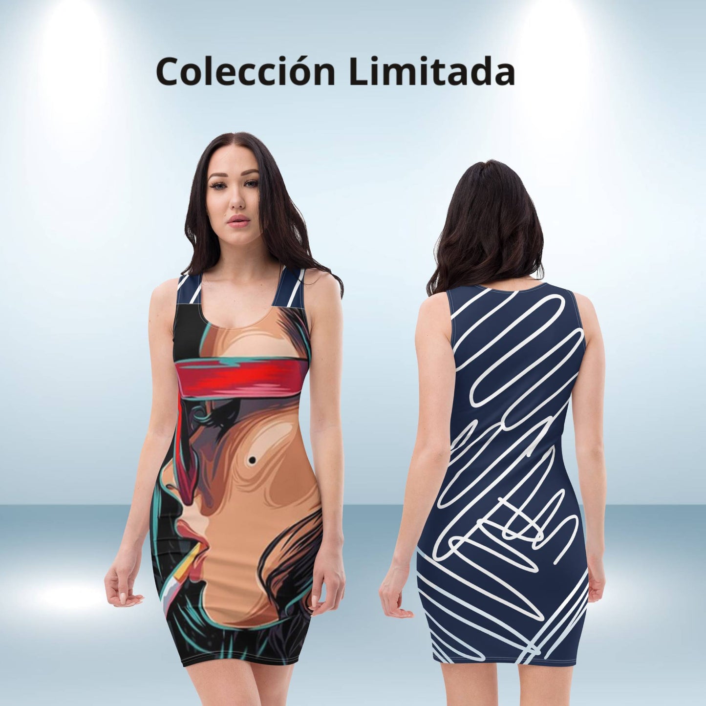 Chic Illusion fitted dress Navy blue