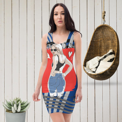 Hallo, blaues tailliertes Kleid