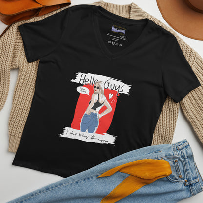 Hello Guys Damen T-Shirt mit lockerem V-Ausschnitt